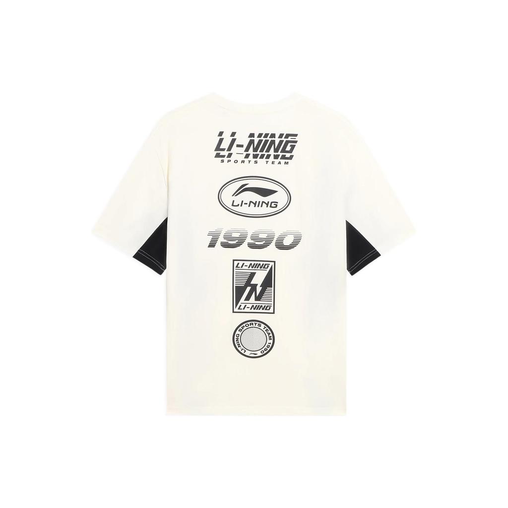 Li-Ning Contrast Stripe Pattern Print Round Neck Short Sleeve T-Shirt Men Tops Off-White AHSS121-1