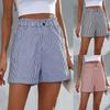 Women'S High Waisted Striped Shorts Elastic Waist Casual Summer Shorts With Pocket