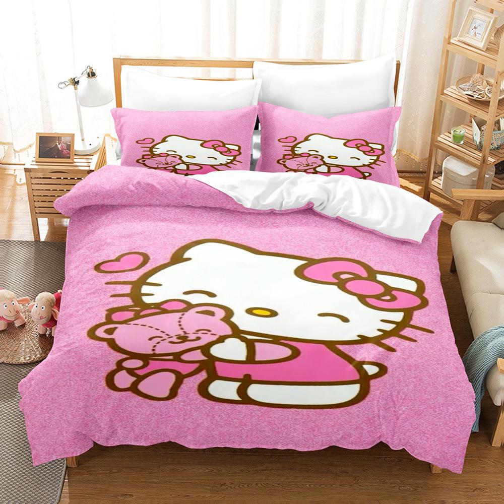 

Набір підковдри Hello Kitty Набір постільної білизни Hello Kitty Мультяшний Аніме Чохол на ковдру Наволочка Комплект постільної білизни Розмір Twin Full Queen US Queen 228x228cm