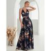 Bohemian New V-neck Print Backless Hanging Neck Lace-up Floral Split Chiffon Dress Vacation Long dress Women