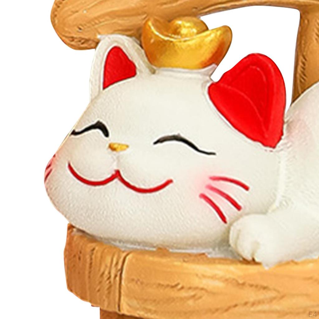 Lucky Cat Statue Animal Sculpture Cartoon Resin Kitten Figurine Desktop Ornament for Table Bedroom