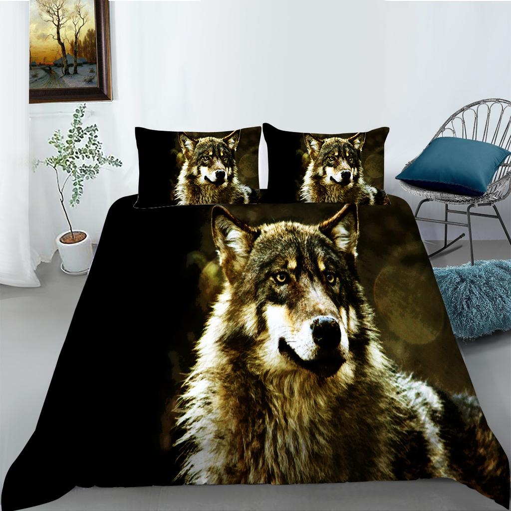 Bedding Two- Or Three-Piece Polyester Ferocious Wolf Digital Print