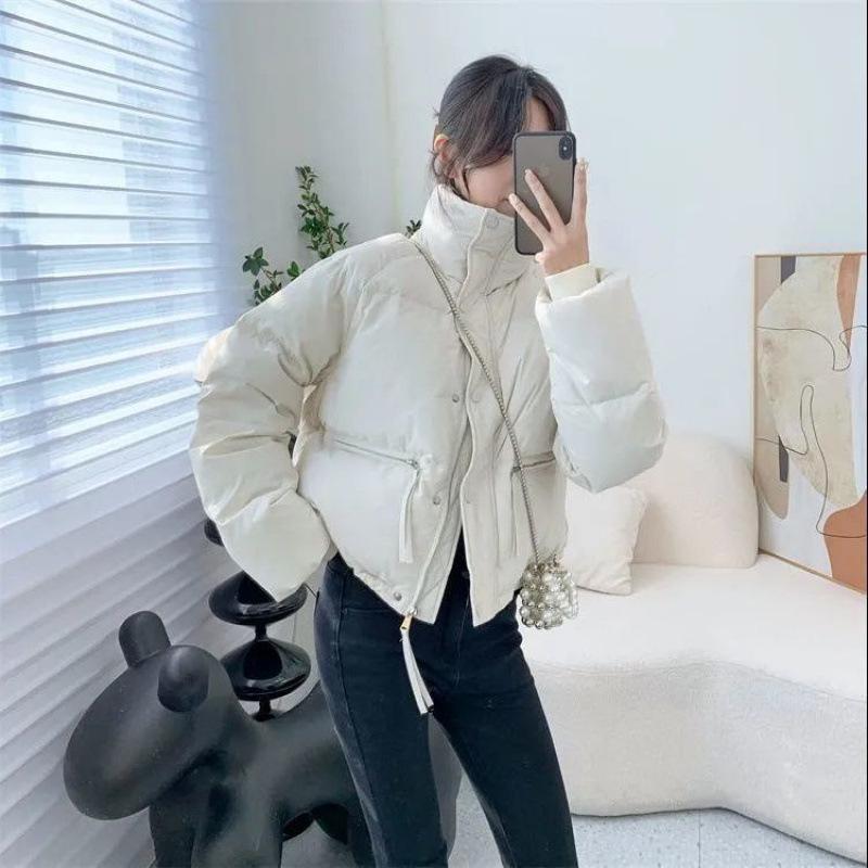 2024 Korean Women's Short Bread Coat: Petite, Thickened Cotton Jacket with Stand-Up Collar