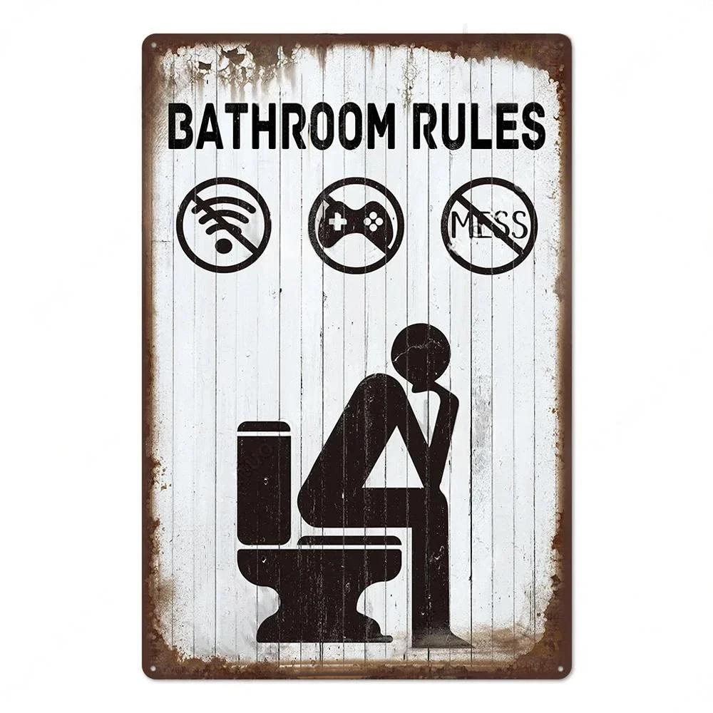1pc Vintage Aluminium Signs Bathroom Posters Decor Restroom Retro Plaque Plates Wall Art Room Decoration for Bathroom 8x12 Inch