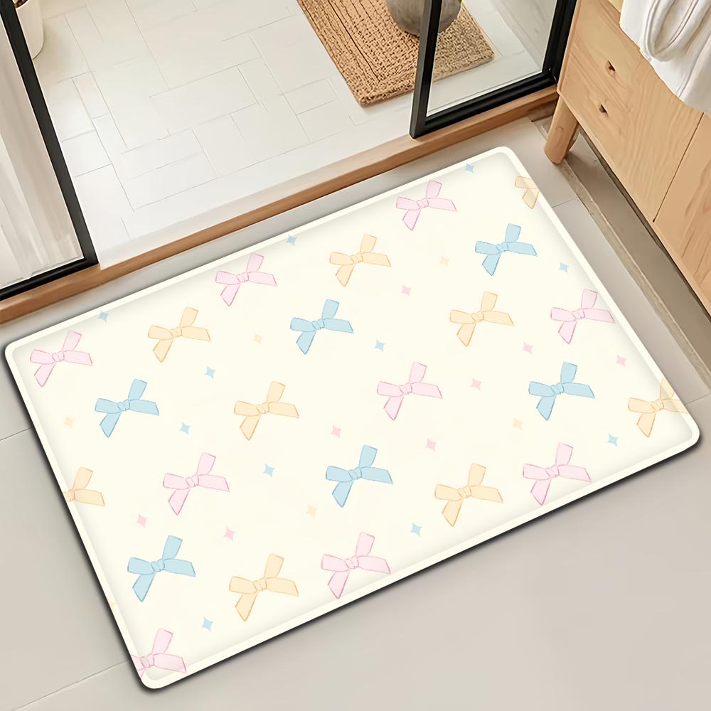 

Pink Beach Wave Floral Bow Flower Door Bath Microfiber Decorative Versatile Flannel Floor Mat Quick Dry Absorbent Non-slip Sole 40cm x 60cm