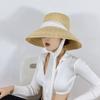 2025 Summer New French Strap Natural Wheat Straw Hat for Women Seaside Vacation Big Eaves Sunshade Sun Hat Female Modeling Hat