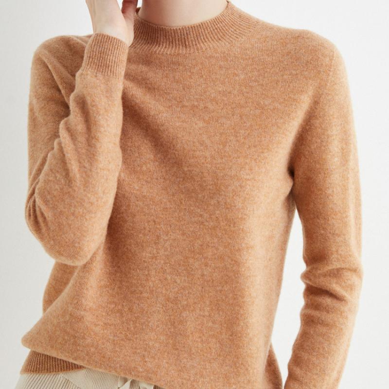 Podzim Zima Jednobarevný Pulovr Svetr s Falešným Límcem Pro Ženy Ležérní Pletenina Dámské Oblečení Základní Měkké Topy