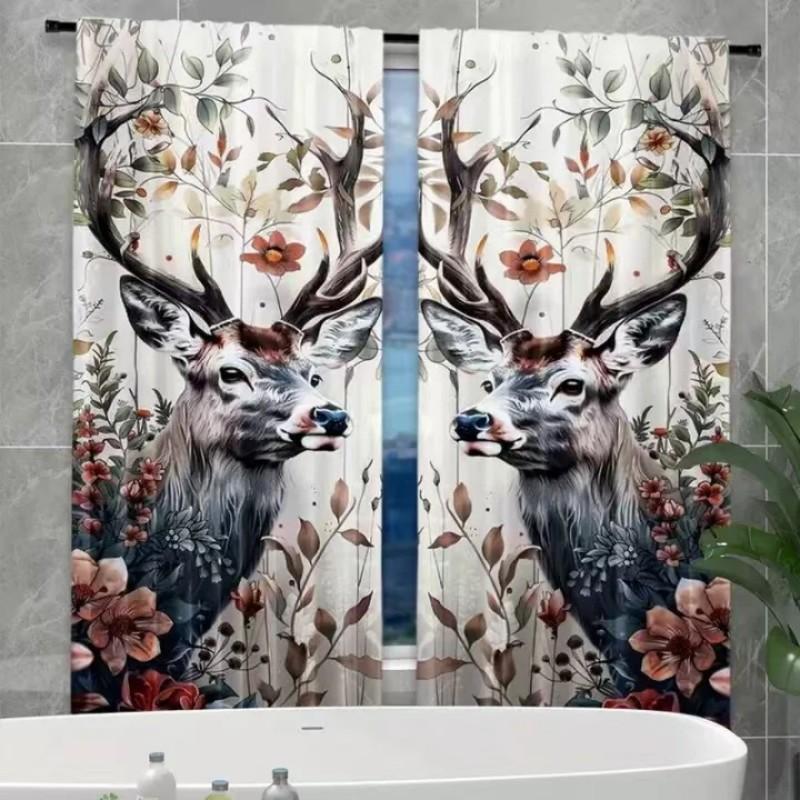 Set aus 2 Hirsch-Polyester-Vorhängen Energieeffiziente Thermisch Isolierte Vorhänge Heimdekoration Vorhang mit Verdunkelung