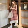 Spitzen-Patchwork-Karos-Trägerkleid - Damen Frisch 2026 Sommer Lockerer Schnitt, Schlankmachendes Zweiteiliges Rockdesign