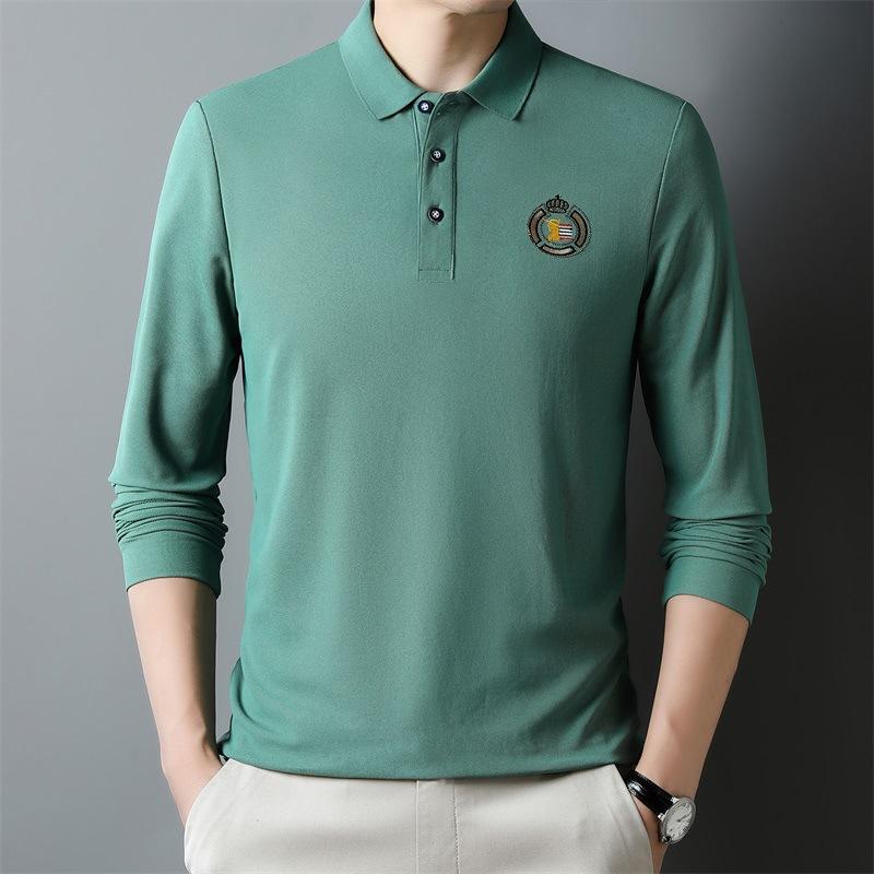 

Осенняя новинка, футболка с длинными рукавами и лацканами из пике, мужская, весна и осень, новый повседневный вышитый модный топ, простой XXXXL