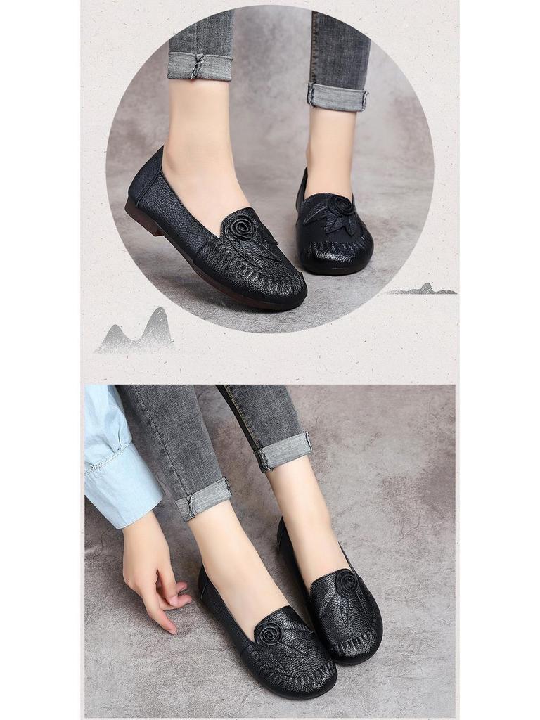 2025 Ethno-Stil Handgefertigte Schuhe aus echtem Leder mit weicher Sohle für Frauen mittleren Alters