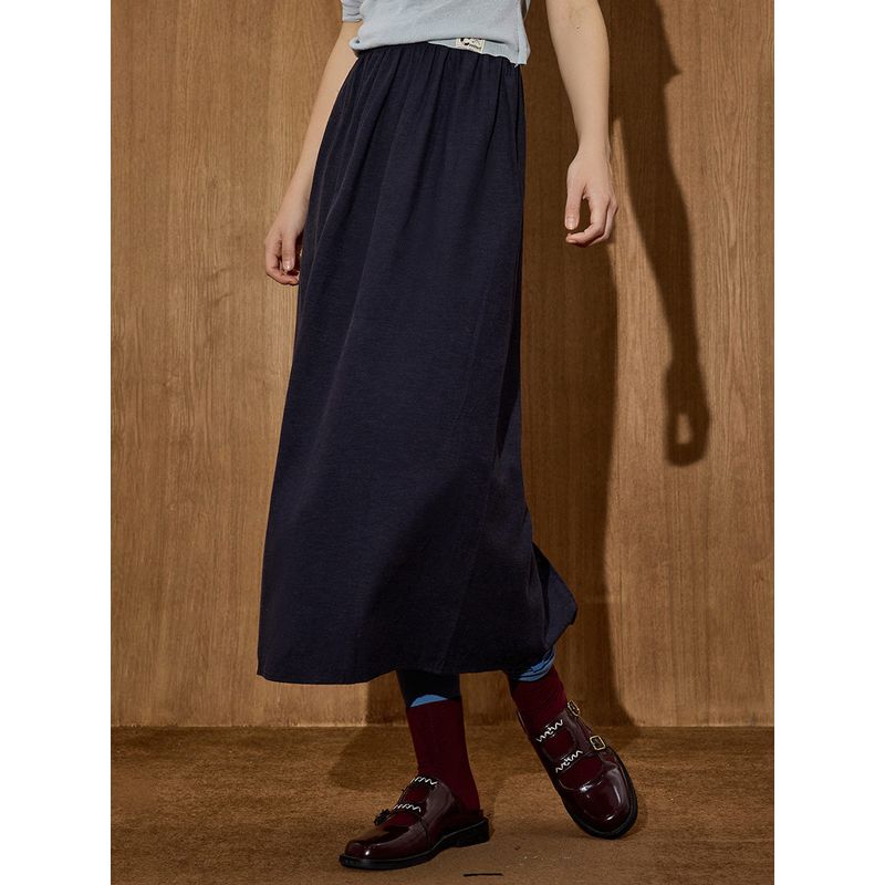 Coolhut2025 Autum Navy Blue Slimming Elastic Waist Versatile Women's Slimming Skirt