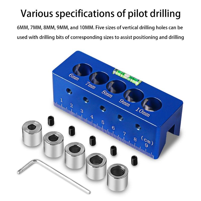 Multipurpose Drilling Alignment Tool with Builts In Level Design 6/7/8/9/10mm Drill Guide Block Locator for Woodworking