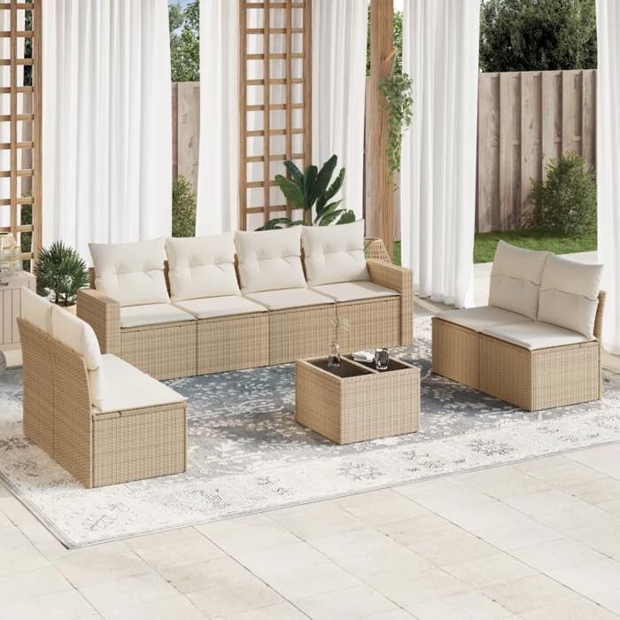 VidaXL Salon de Jardin avec Coussins 9 pcs, Canapés avec Pieds Réglables, Ensemble de Meubles d'Extérieur Patio Terrasse, 3251195