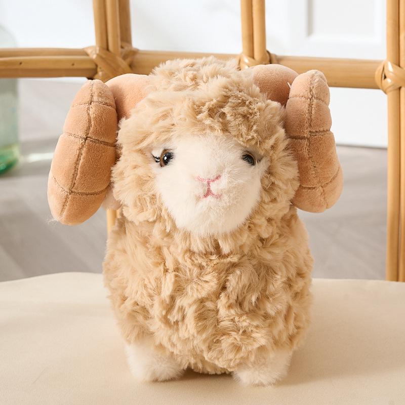Soft & Cute Curly-Haired Big Horn Sheep Plush Toy - Healing Sheep Doll Gift