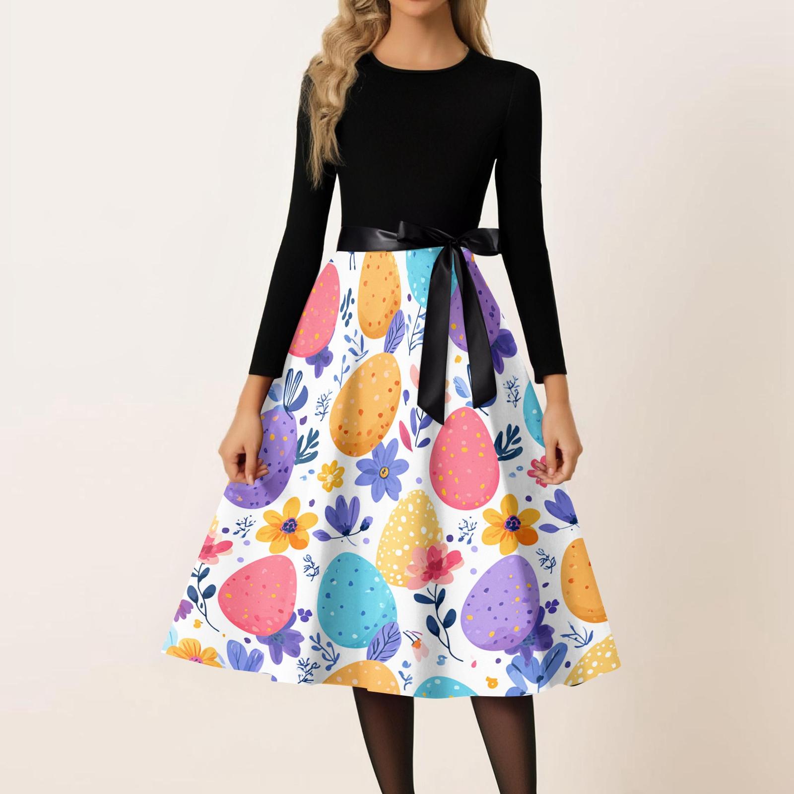 

Women s Casual Fashion Round Neck Carnival Printed Vintage Dress XL білий