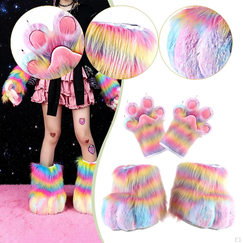 Cosplay Claw Gloves with Furry Boots Party Drawstring Carnival Costume
