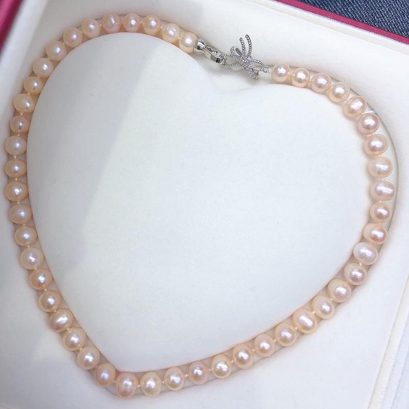 Exquisite Natural Freshwater Pearl Necklace Set - Near Round, Slightly Imperfect Pearls In Original Color, Elegant Jewelry Gift Box for Women