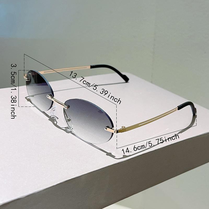 Small Oval Metal Thin Temples Ocean Lens Rimless Sunglasses Women Men Personalized Beach Vacation Sunshade UV400 Sunglasses