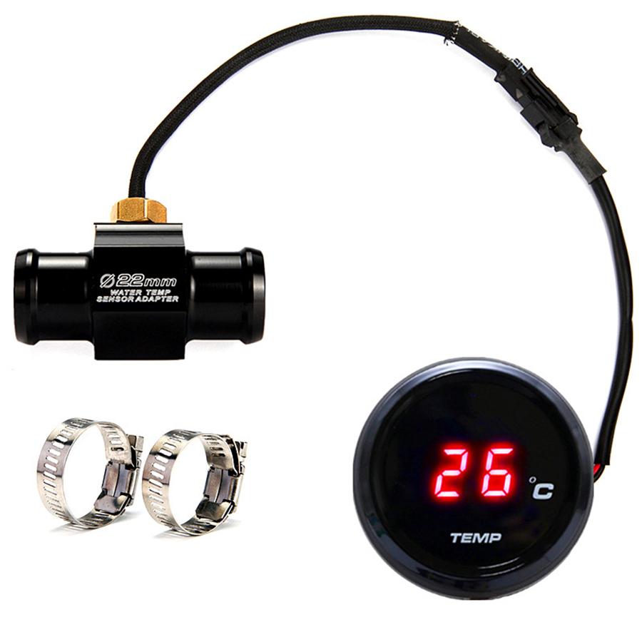 Universal Motorcycle Thermometer Instruments Water Temp Temperature Digital Display Gauge Meter With 22mm Temp Temperature Sensor Adapter