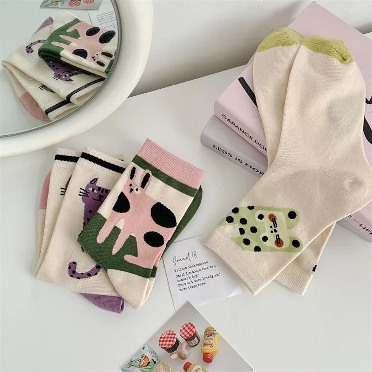 Lustige Socken Mode Harajuku Vintage Baumwolle Frauen Socken Casual Mode Cartoon Druck Japanischen Kawaii Mädchen Süße Socken