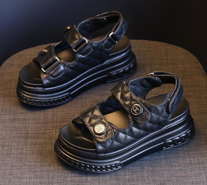 Fashion Luxury Designers Fashion Leather Women Platform Sandals White Chunky Sports Wedge Shoes For Woman Summer Students Shoes Large