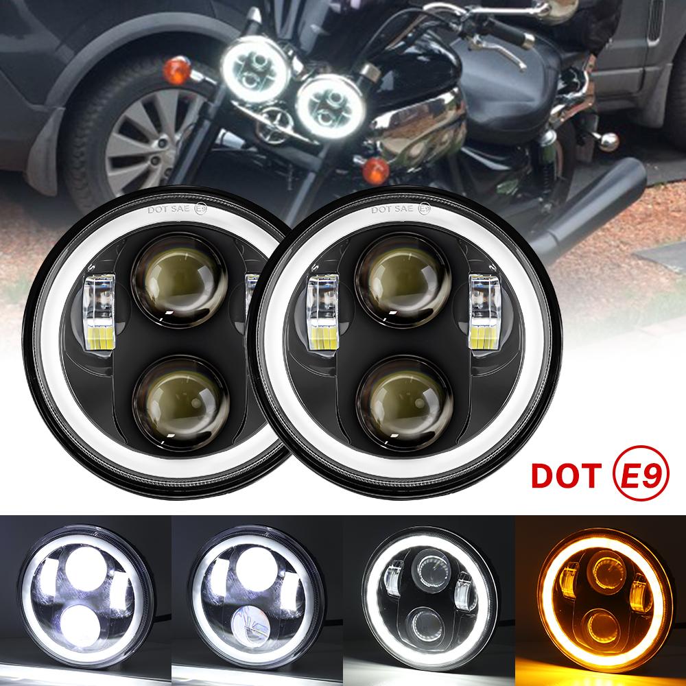 5.75" Inch Black LED Headlight Projector Halo Ring High Low Beam Motorcycle 5 3/4" DRL Turn Signal for Sportster Dyna Iron 883