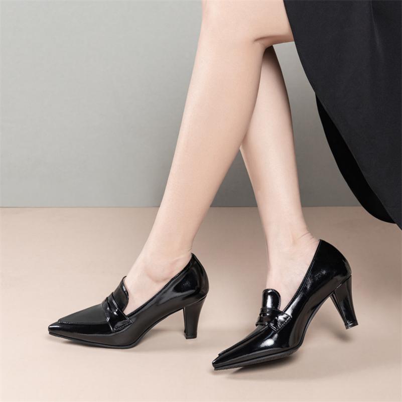 FOREADA Women Pumps Pointed Toe Thick High Heels Concise Design Ladies Fashion Shoes Spring Autumn Black 45