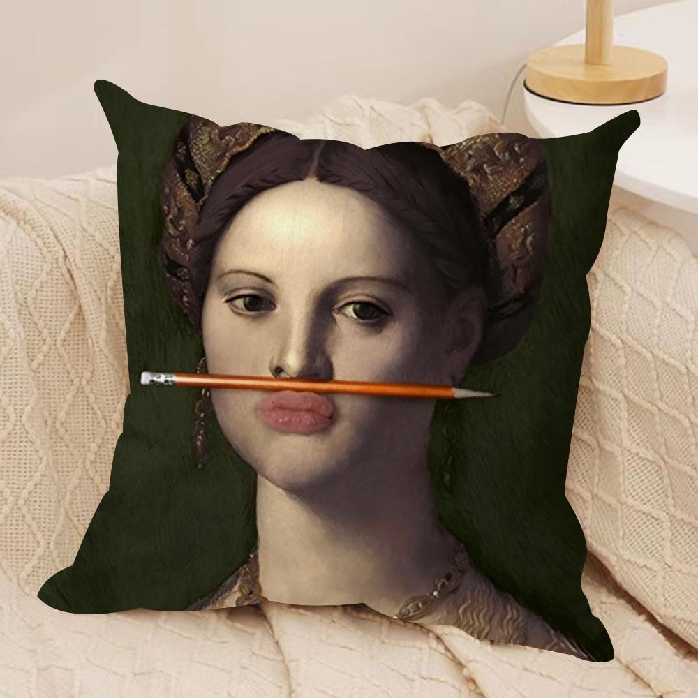 European Fun Figures Cushion Cover Silky Short Plush DoubleSided Printed Pillow Case for Sofa All Seasons Home Decor Gift