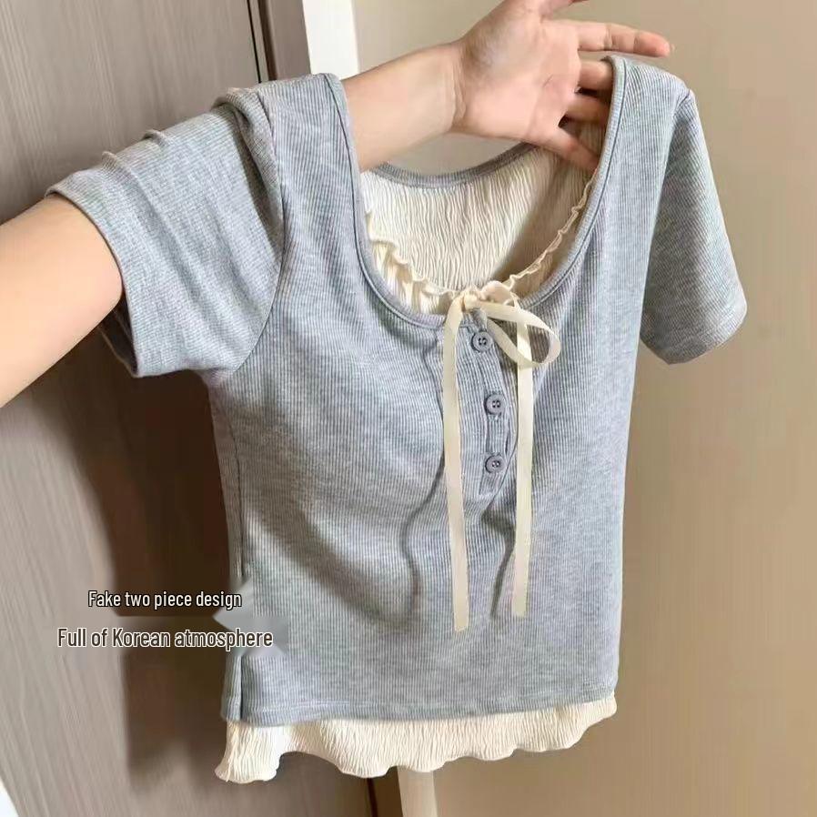 Versatile and Trendy Korean-Style Two-Piece T-Shirt for Women - Short-Sleeve Design