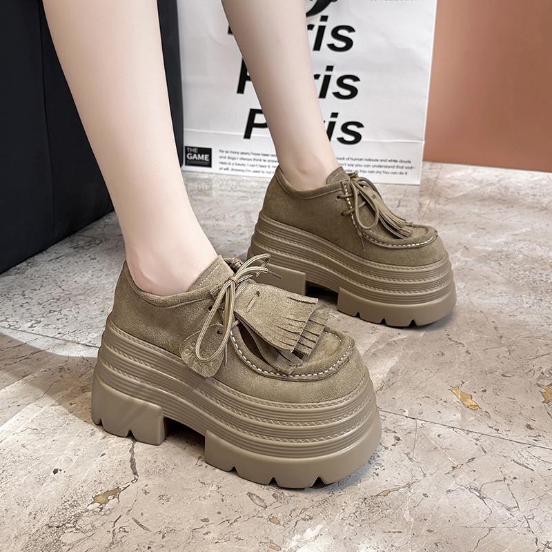 

Модные женские повседневные лоферы 10 см, замшевые туфли-лодочки с кисточками, туфли-монки, осенние слипоны на высоком каблуке, удобные массивные кроссовки 34