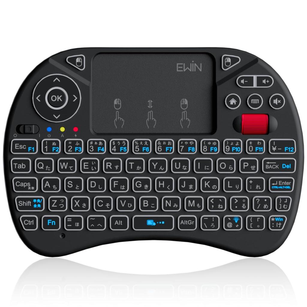 Ewin Mini Sans Fil avec Pavé Tactile et Souris Clavier Intégré USB et Compatible Japonais, 2,4 GHz, Molette, Disposition, Rétroéclairage 8 Couleurs, Souris, Récepteur,