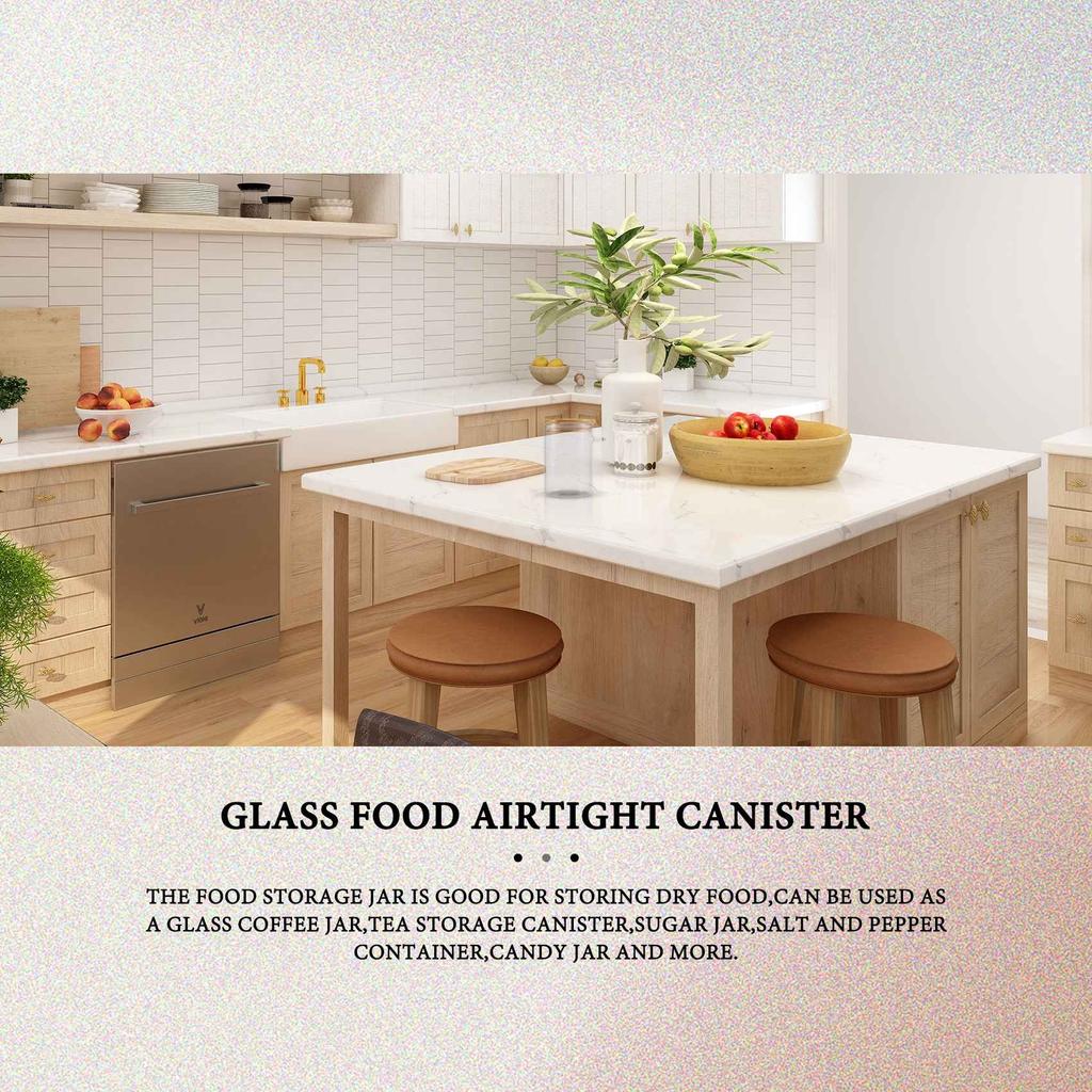 BHBL Glass Food Airtight Canister Castor Lid Storage Tank Jar Bamboo Food Container with Wooden Spoon