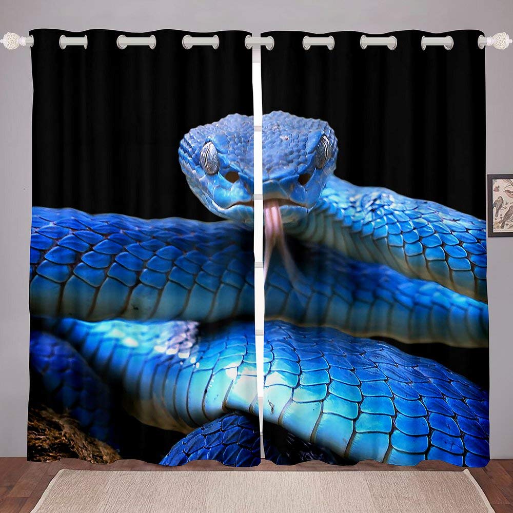 Snake Pattern Curtain Reptile Blackout Window Drapes Palm Leaf Wild Animal Stylish Curtains for Kids Boys Teens Man 2 Panels