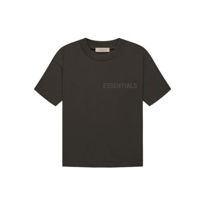 Essentials Flocked Letter Print Crewneck Tee Unisex Tops Grey Black FOG-FW22-382