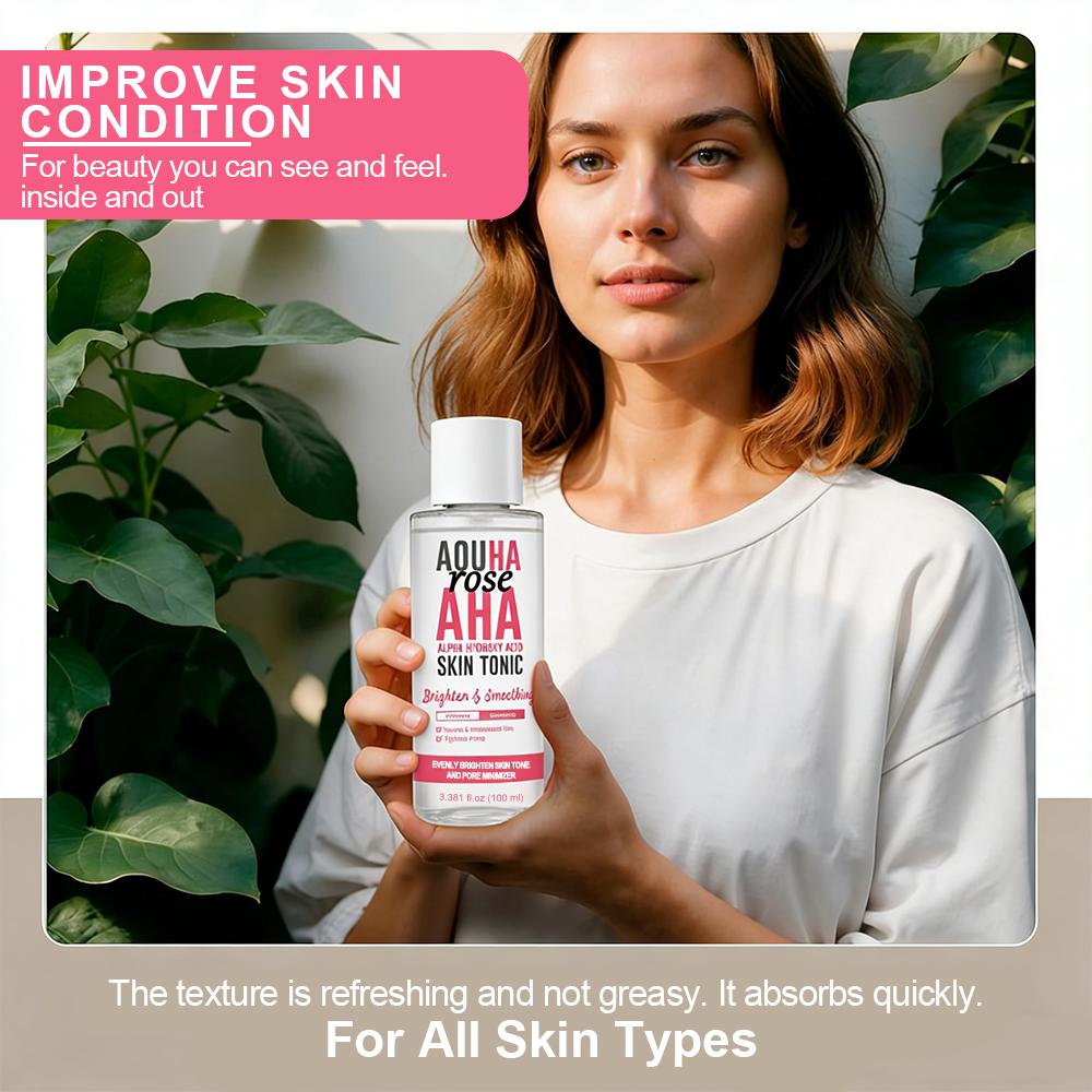 AHA Skin Tonic-Brighten Skin, Gently Cleaning And Tighten Pores-Strengthens Skin Barrier-Suitable For All Skin Types, 100ml
