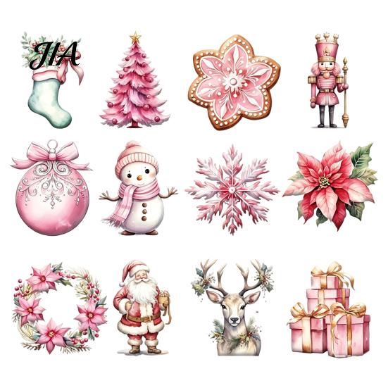 Pink Aesthetic Ornaments 12/24/36Pcs Christmas Wooden Set, Snowman Santa Hanging Tree Baubles Decors, Xtmas Hanigings with Ropes for Home Decor