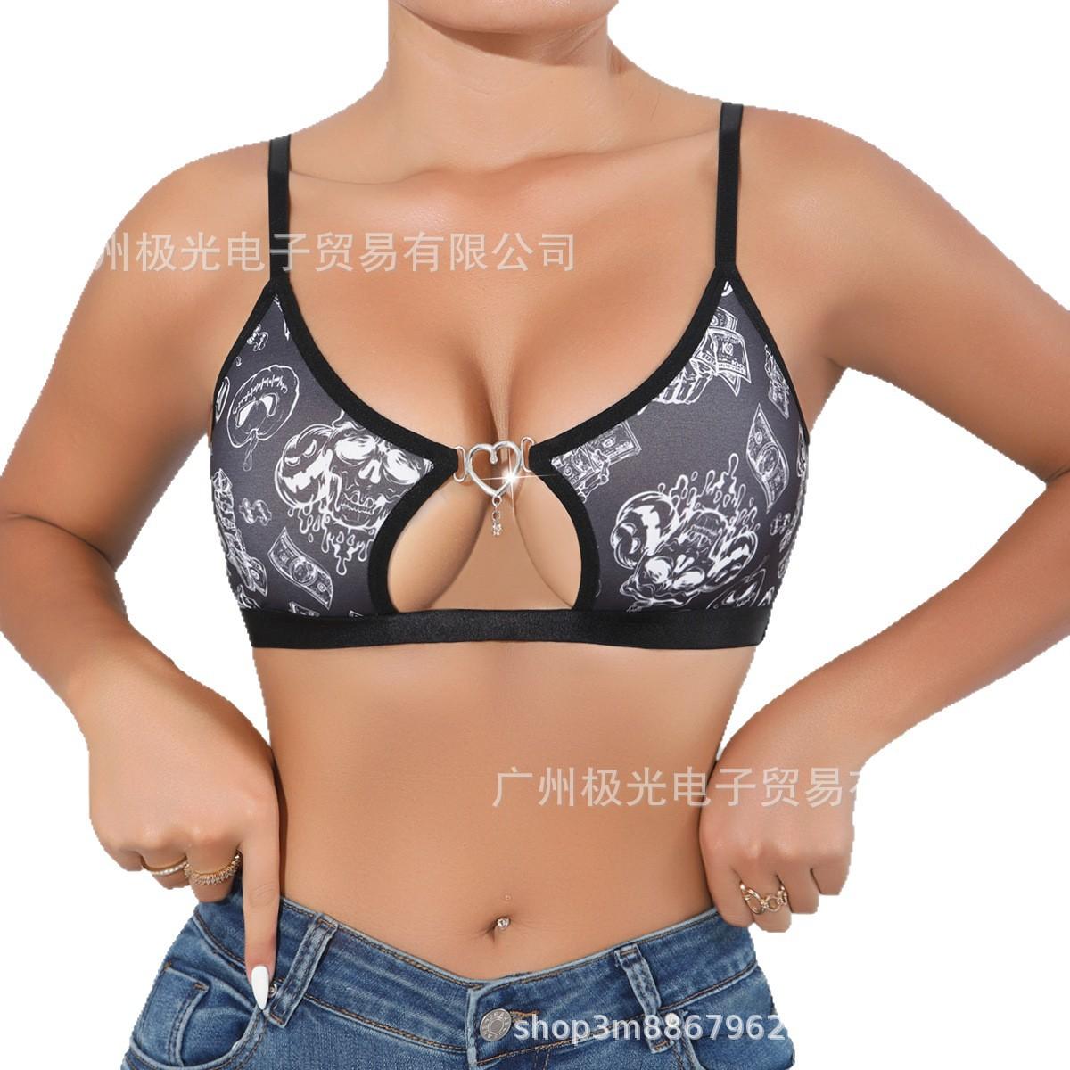 

Women Skull Print Hollow Out Heart Decor Wireless Bralette S чёрный