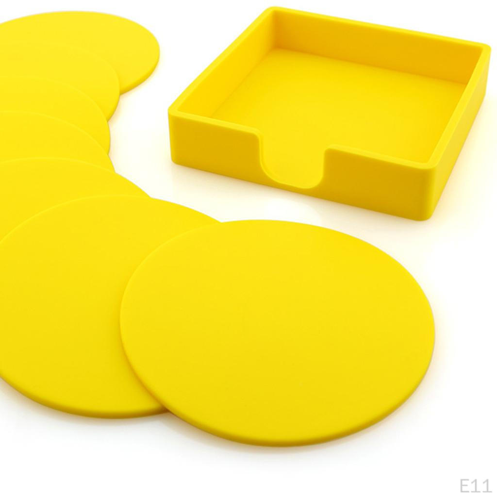 7pcs Colorful Rubber Silicone Coasters Round For Drink Placemat