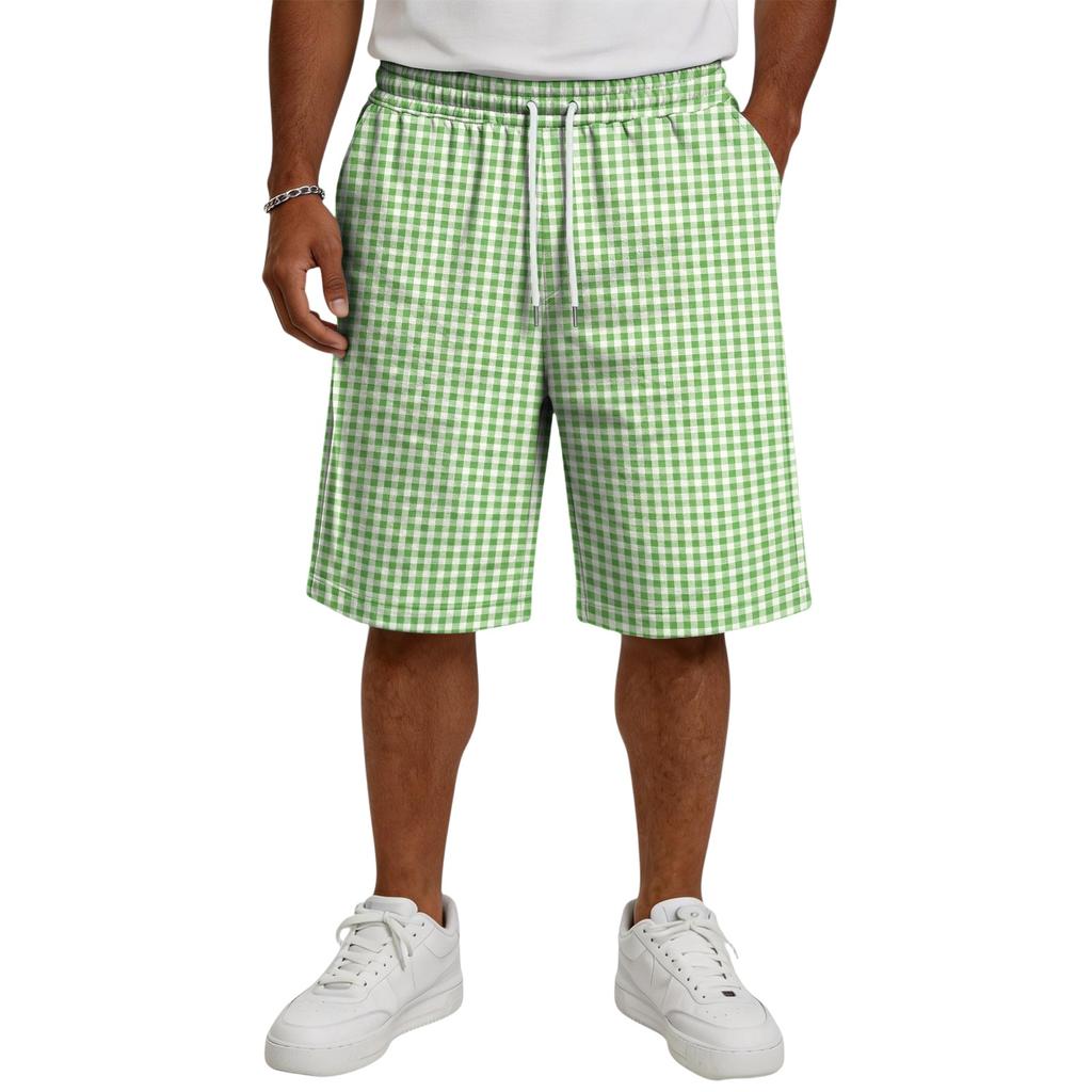Men's Casual Drawstring Shorts Lightweight Breathable Cotton Blend Relaxed Fit Knee Length Shorts with Elastic Waistband and Side Pockets