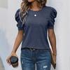 Summer Casual Puff Short Sleeve Women T-shirt O Neck Simple Office Ladies Fashion Elegant Women's Top Solid Color Basic Simple Shirt