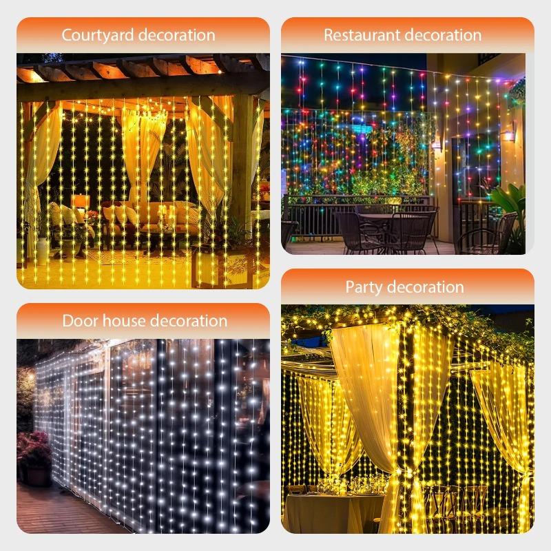 100/200/300 LED Solar Courtyard Curtain Lights Outdoor Waterproof Fairy String Lights With 8 Modes for Garden Window Bedroom Wedding