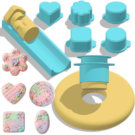 5 PCS Cake Pop Mold Set with 7.87-inch Tray, Heart Square Cloud Oval Round 3D Printed Cake Pop Cutter and Pusher, Baking Molds for Home Baking,