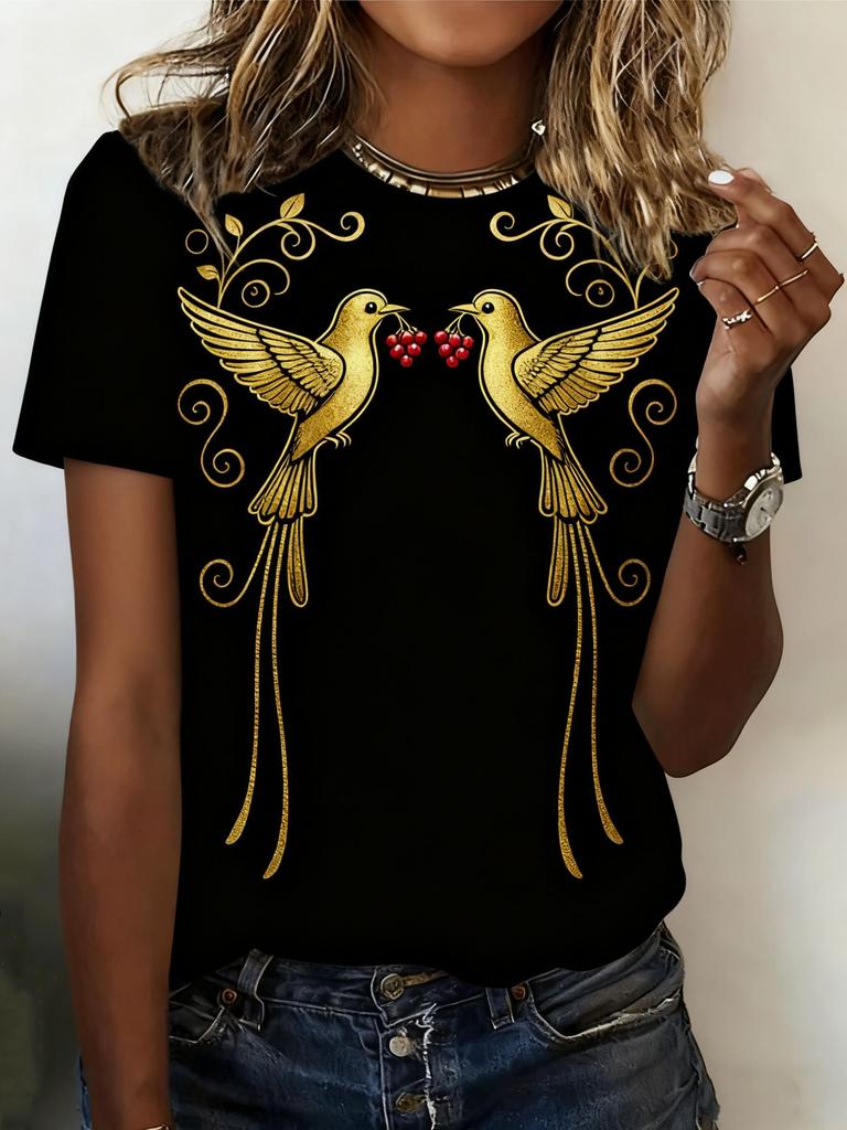 Summer Ethnic Floral 3D Print T-Shirts Women's Streetwear Round Neck Short Sleeve T Shirt Tees Harajuku Y2K Tops Female Clothing