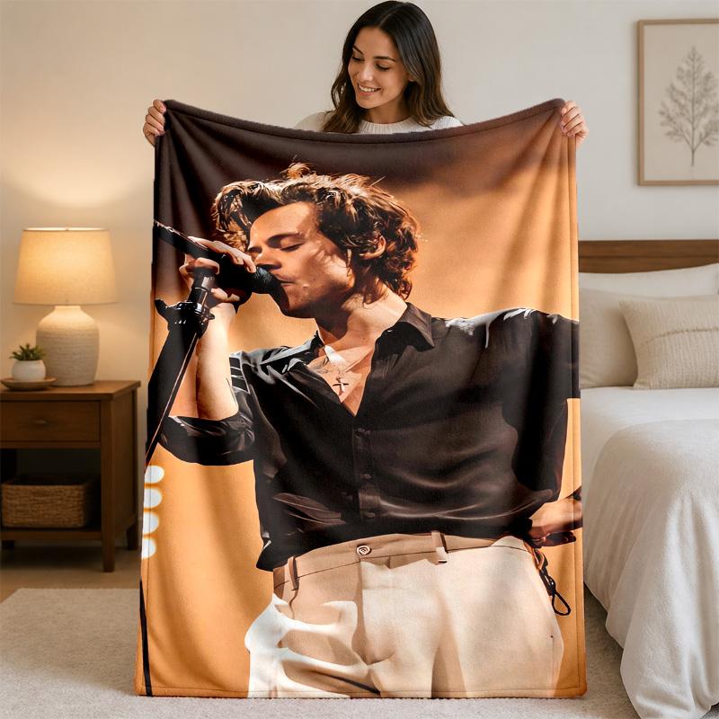 Coperta in Flanella con Stampa di Harry Styles Morbida Calda Coperta in Peluche per Letto Divano Divano Uso Domestico Interno