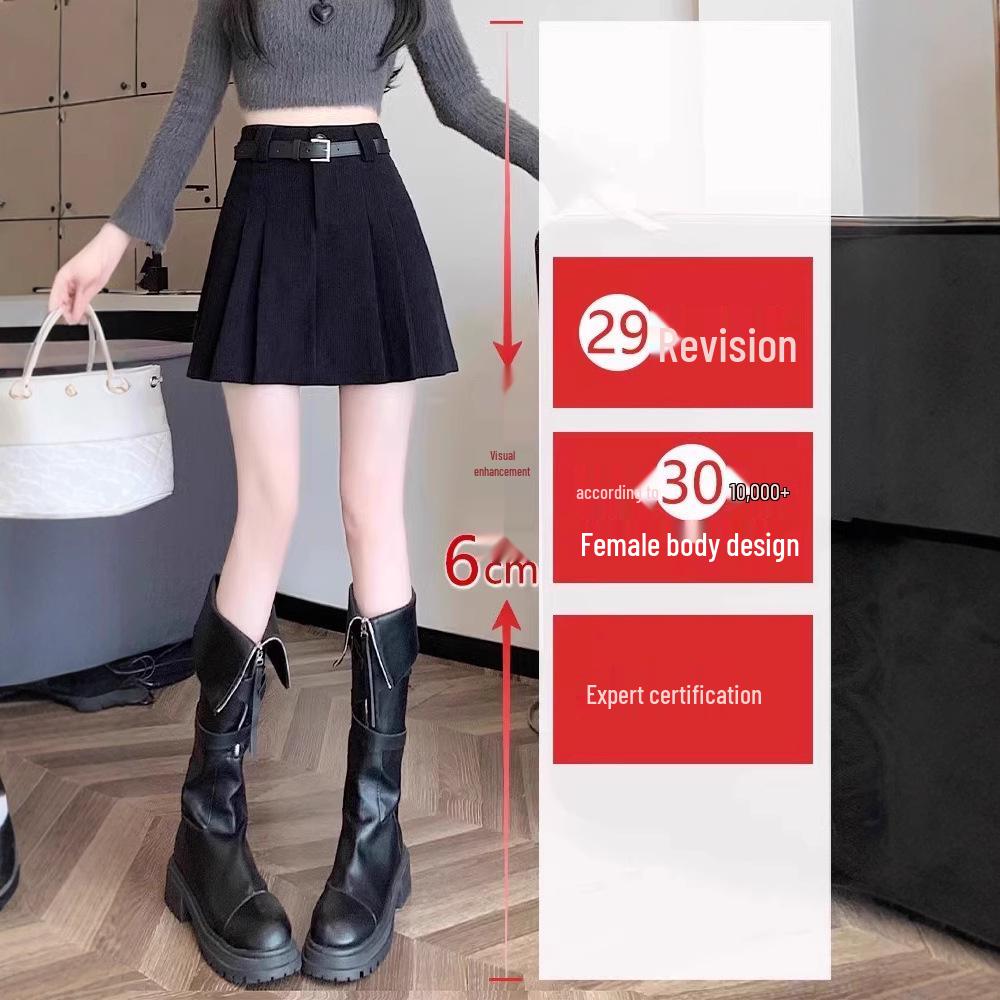 

Autumn-Winter Corduroy Pleated High-Waist Skirt with Anti-Exposure Shorts for Women - Versatile Mid-Length 3XL