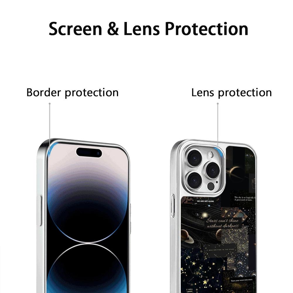 Moon Fashion Art Pattern Design Ins Phone Case for iPhone 16 15 14 13 12 11 Pro Max Sheepskin Silver-edged Protective Case