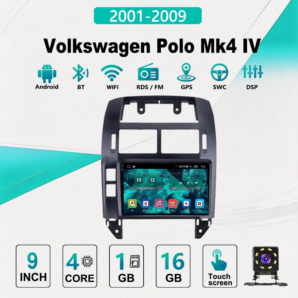 2Din Android Car-Play Car Radio,Volkswagen Polo Mk4 IV 2001-2009,Multimedia Player Head Unit Stereo GPS Navigation BT WIFI,1+16GB