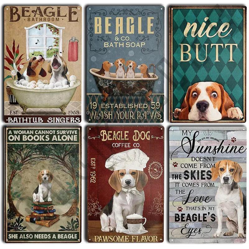 Funny Beagle Dog Metal Tin Sign Plate Retro Art for Bathroom Kitchen Restaurant Dessert Shop Pet Shop Farmhouse Home Room Decor