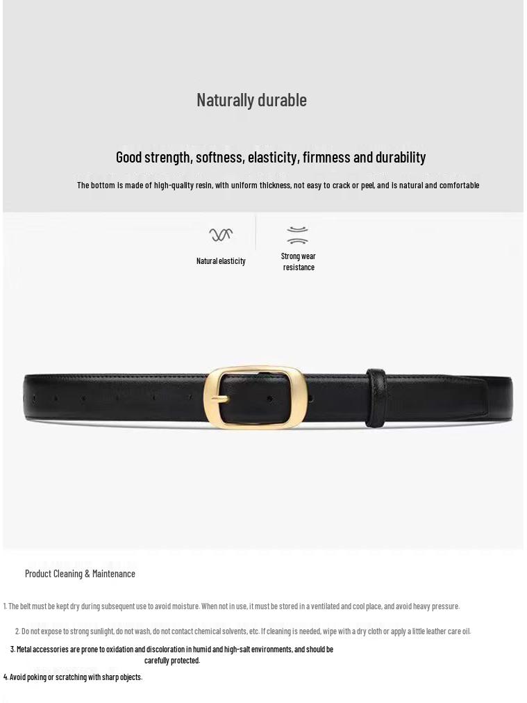 Women's Versatile Black Leather Belt - Fashionable Decorative Waistband for Jeans